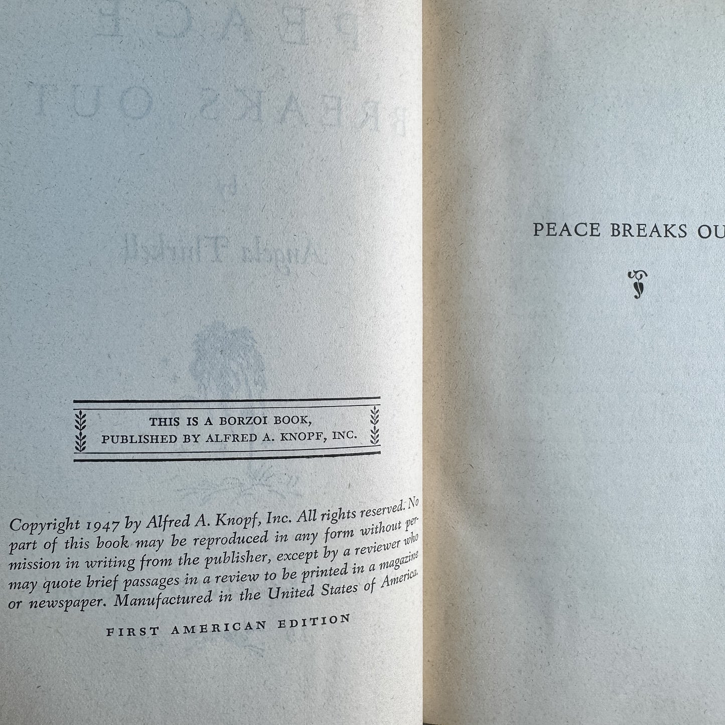 Peace Breaks Out, Angela Thirkell, 1947, Borzoi Books, First American Edition