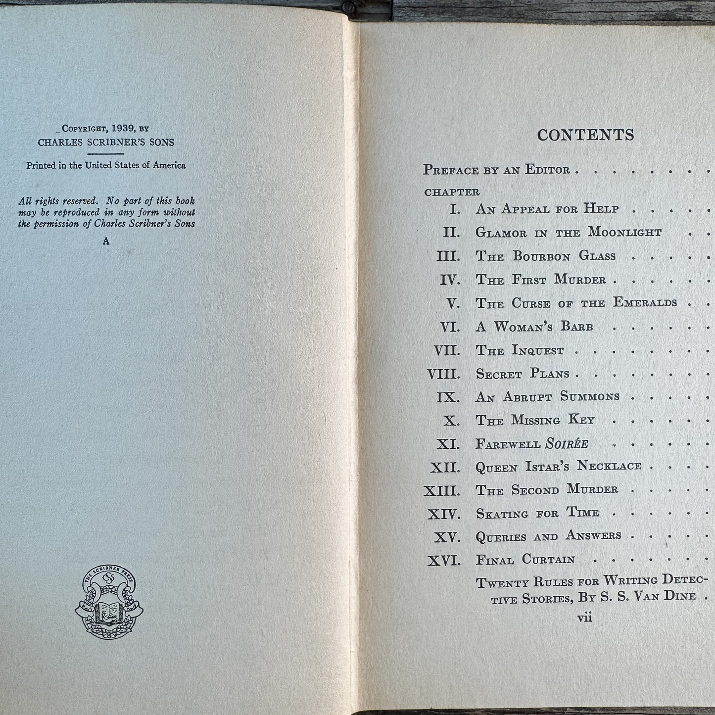 Set of 2 S.S. Van Dine Mystery Novels: The Winter Murder Case (1939) and The Canary Murder Case (1927)