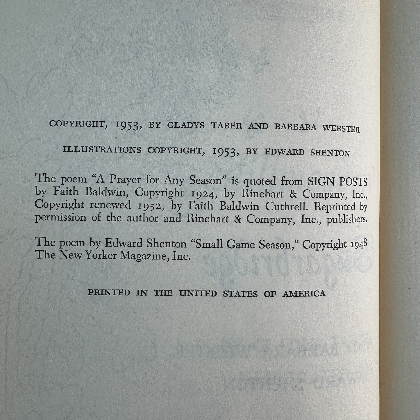 Stillmeadow and Sugarbridge, Gladys Taber and Barbara Webster, 1953, Book Club Edition