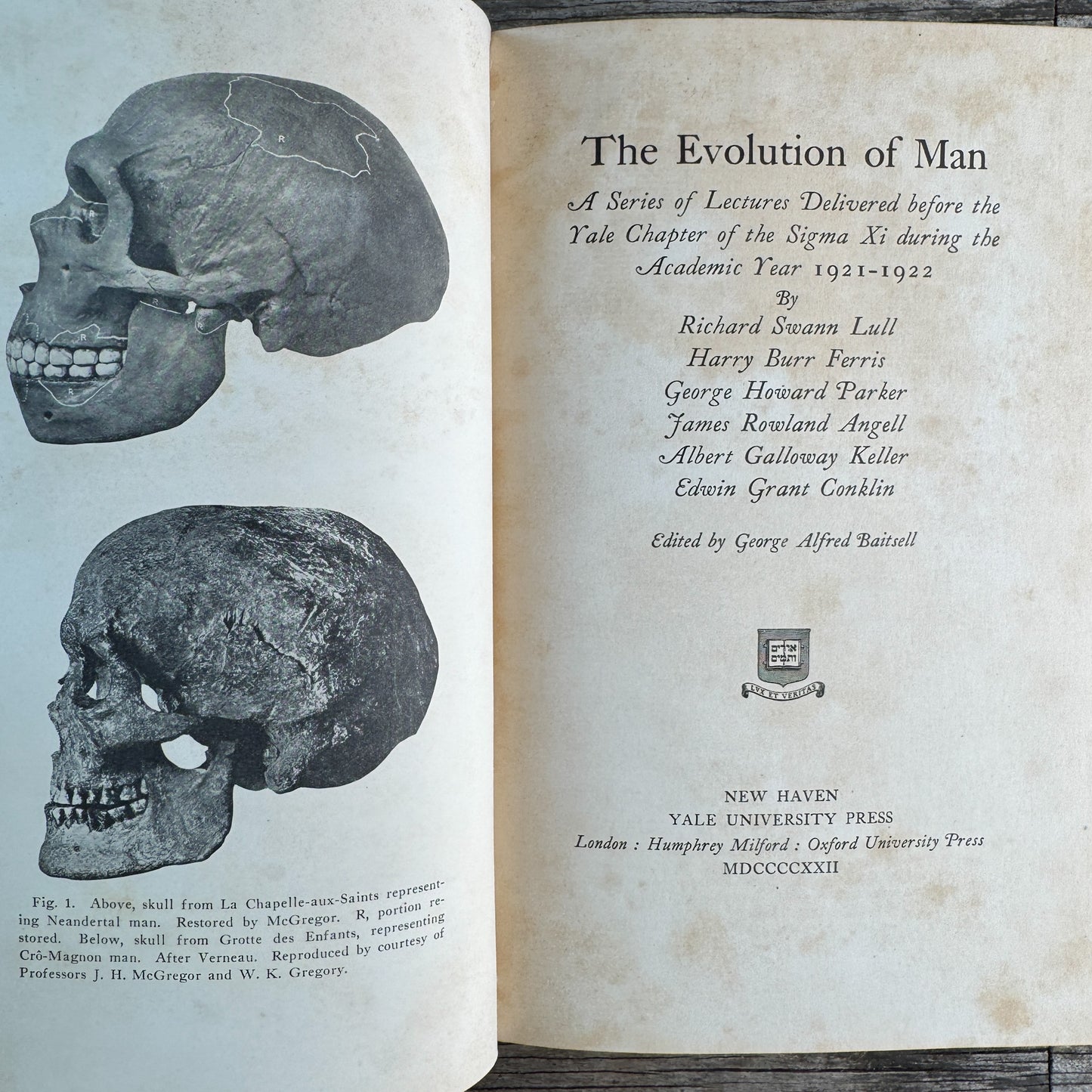 The Evolution of Man, R. S. Lull and Others, 1922, Yale University Press, Lectures Before the Yale Chapter of Sigma Chi 1921-1922