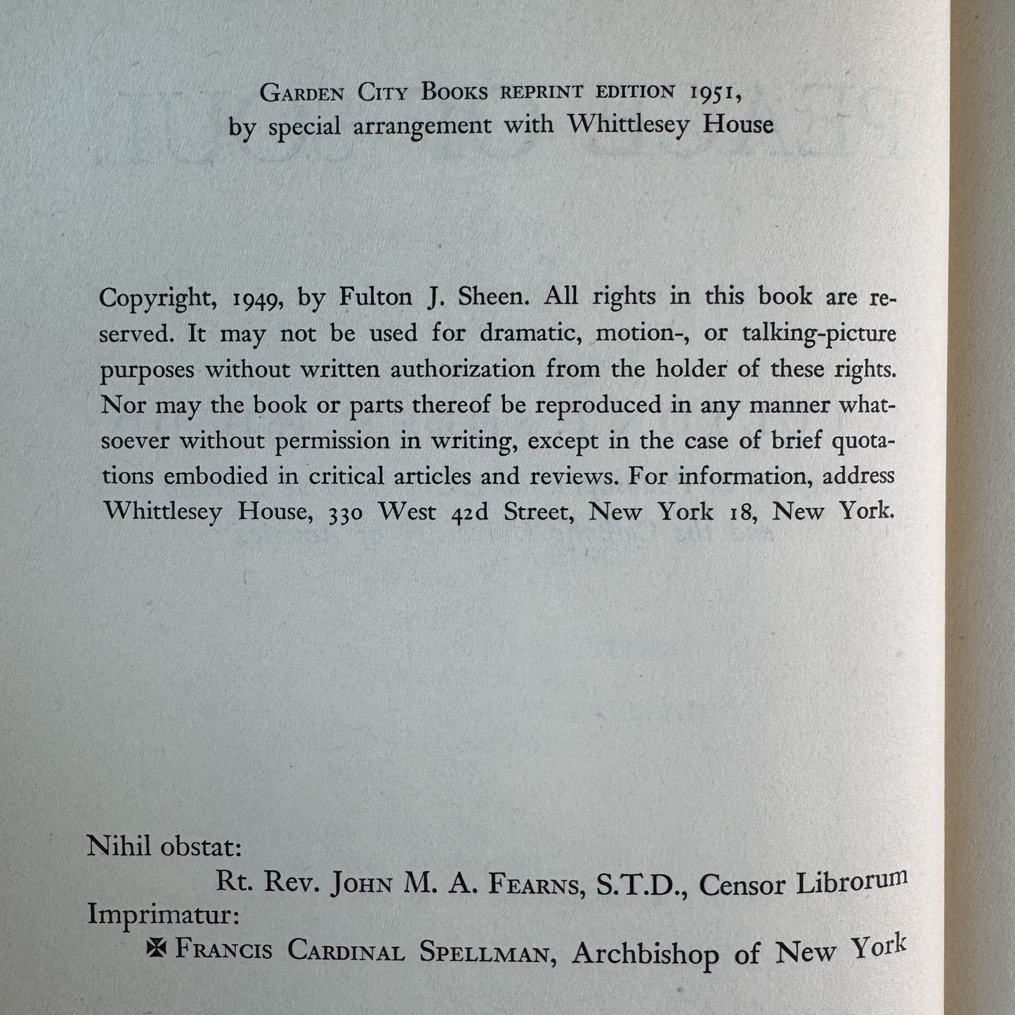 Peace of Soul, Fulton J. Sheen, 1951 Religious Philosophy