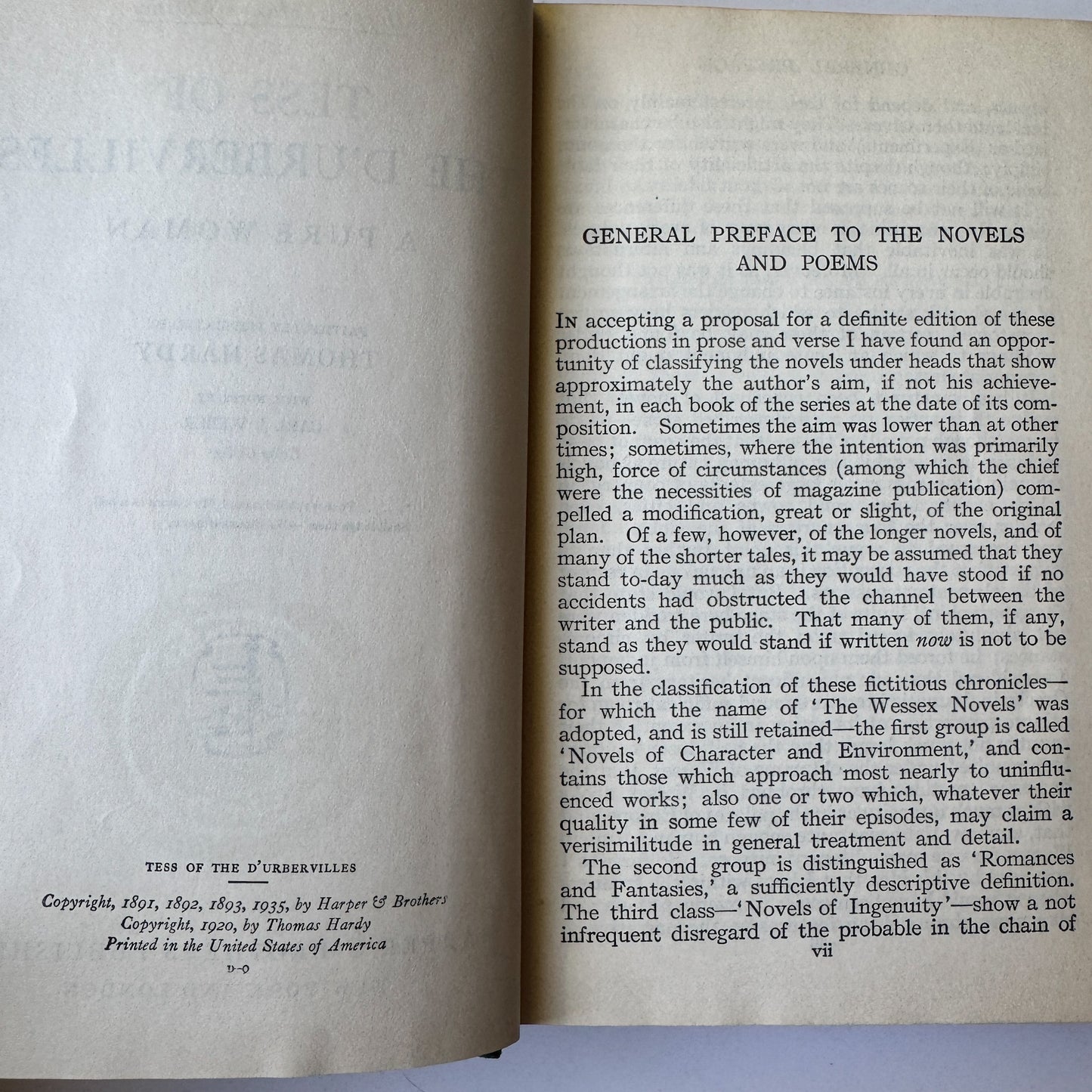 Tess Of the D'Urbervilles, Thomas Hardy, Harper's Modern Classics 1935 Green HC