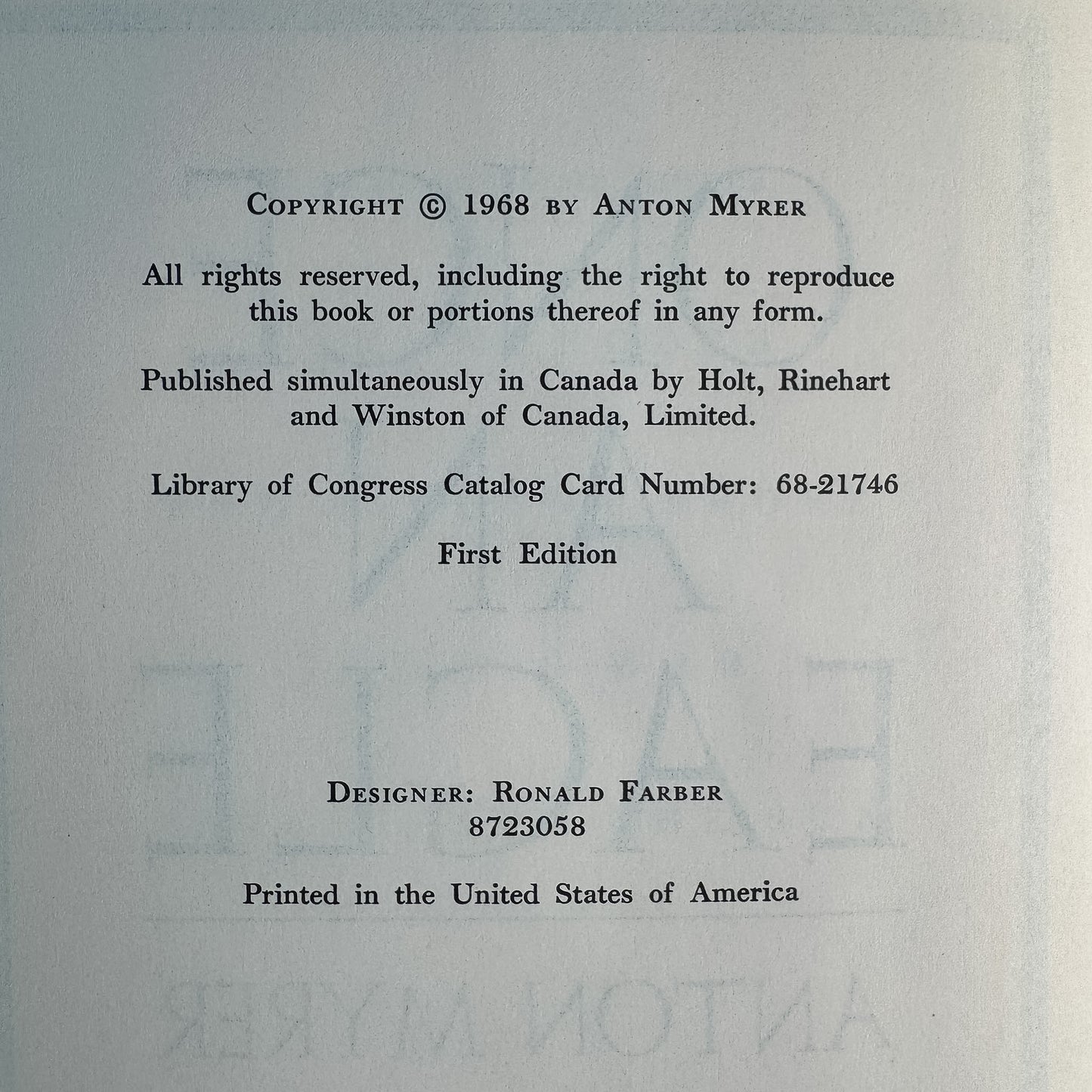 Once an Eagle, Anton Myrer, 1968 First Edition