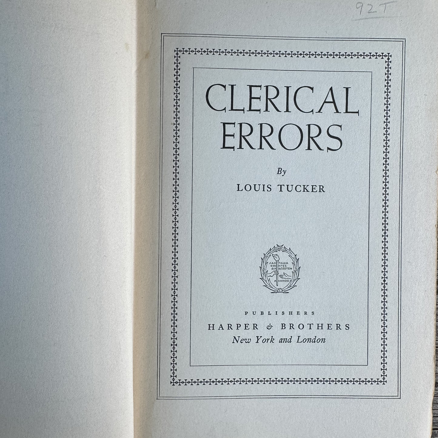 Clerical Errors, Louis Tucker, 1943 First Edition