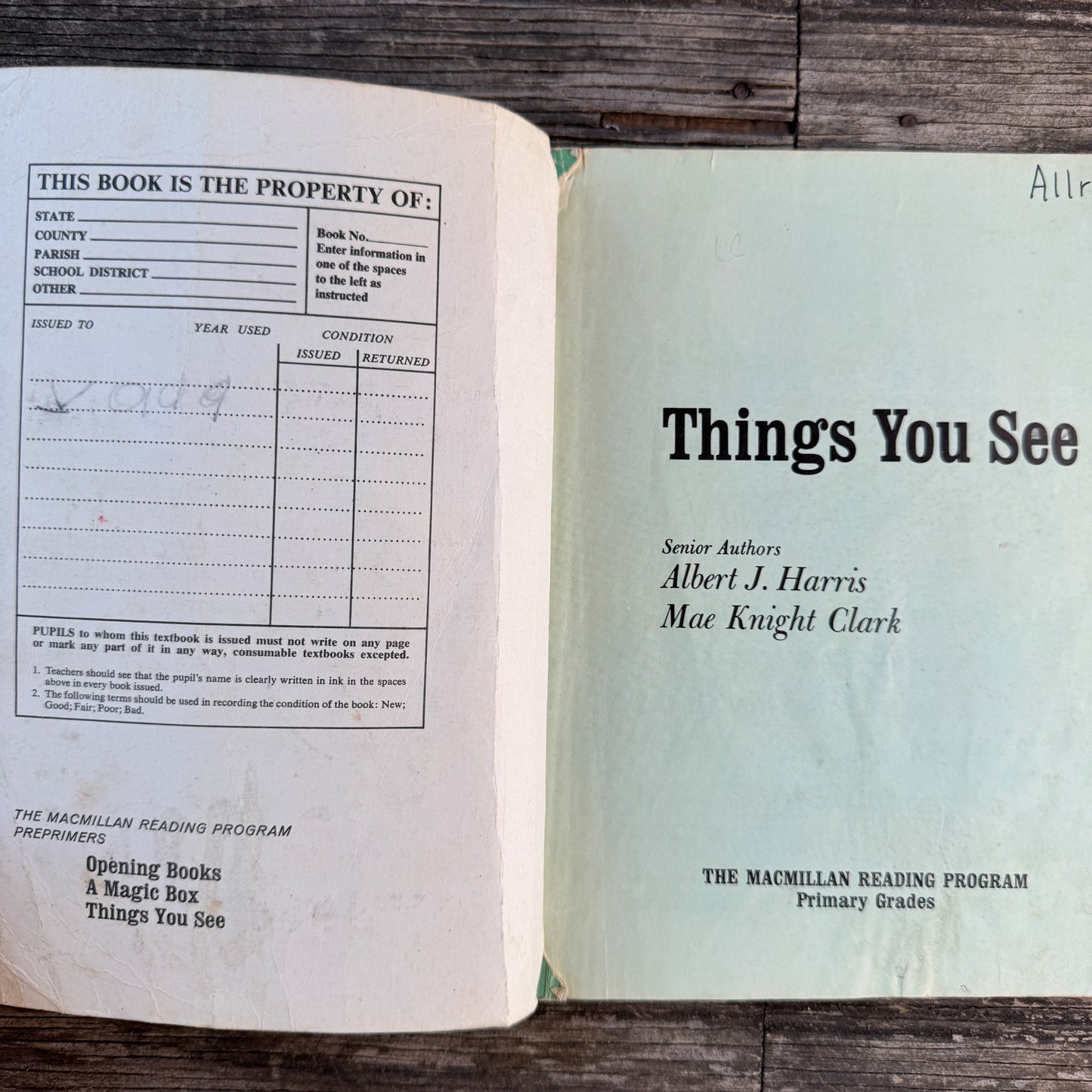 Things You See, Mae Knight Clark, Macmillan Reading Program, 1970