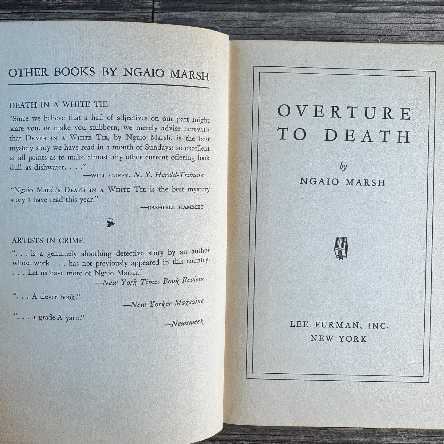 Overture to Death, Ngaio Marsh, 1939, First Printing Mystery