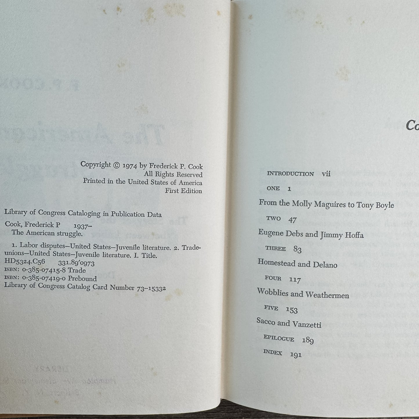 The American Struggle, Frederick P. Cook, 1974  Organized Labor History