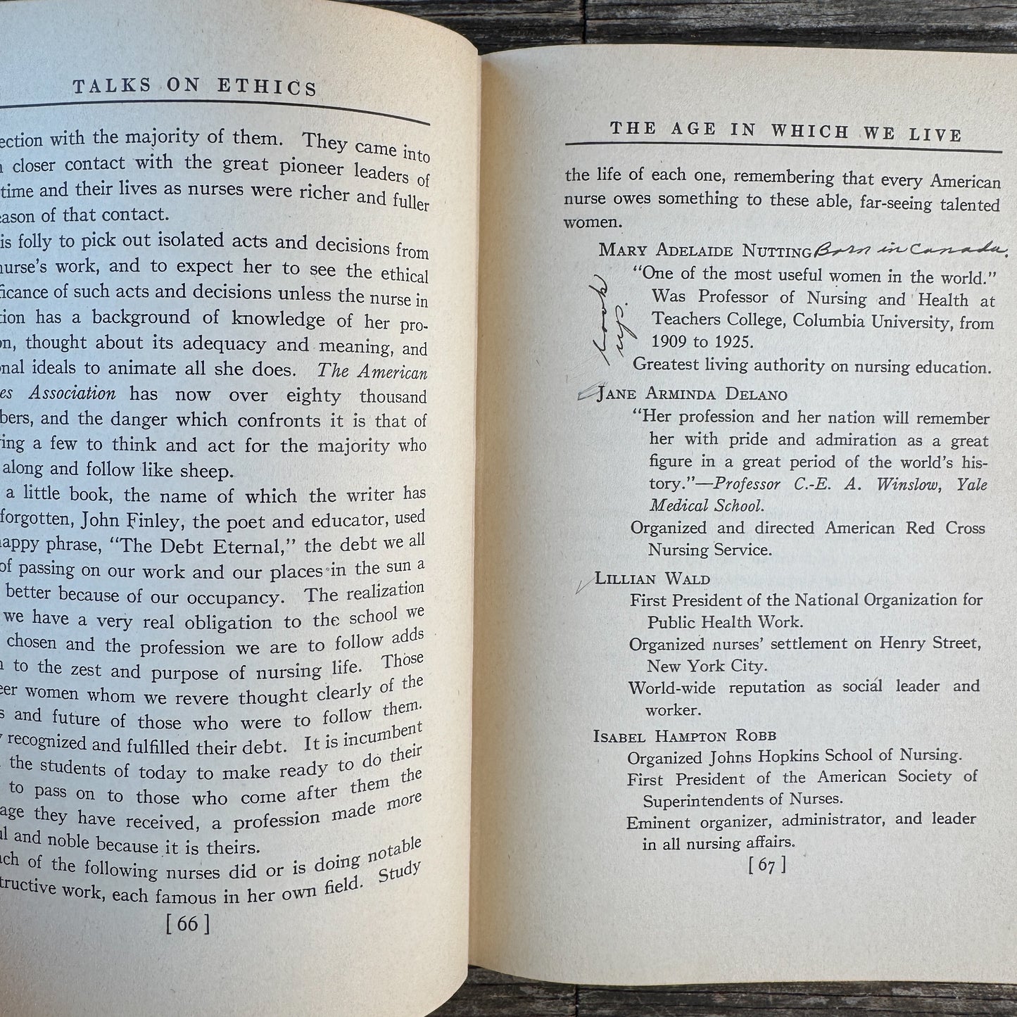 Ethics: Talks to Nurses, 1930 School Book