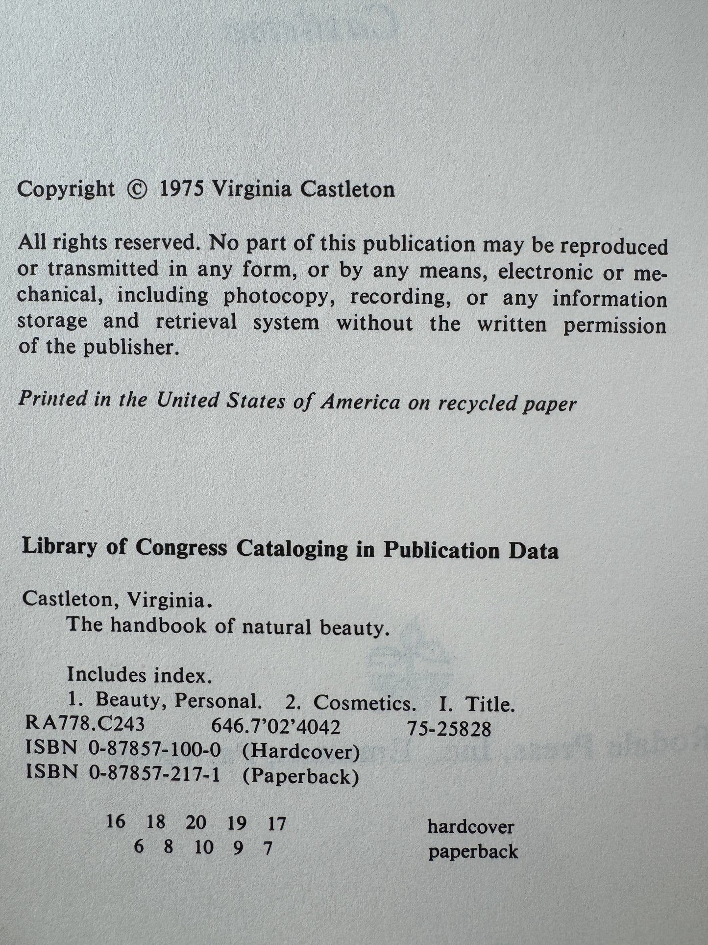 The Handbook of Natural Beauty, Virginia Castleton, 1975