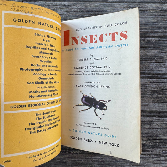 Insects A Golden Guide, Vintage 1963 Yellow Paperback Field Guide
