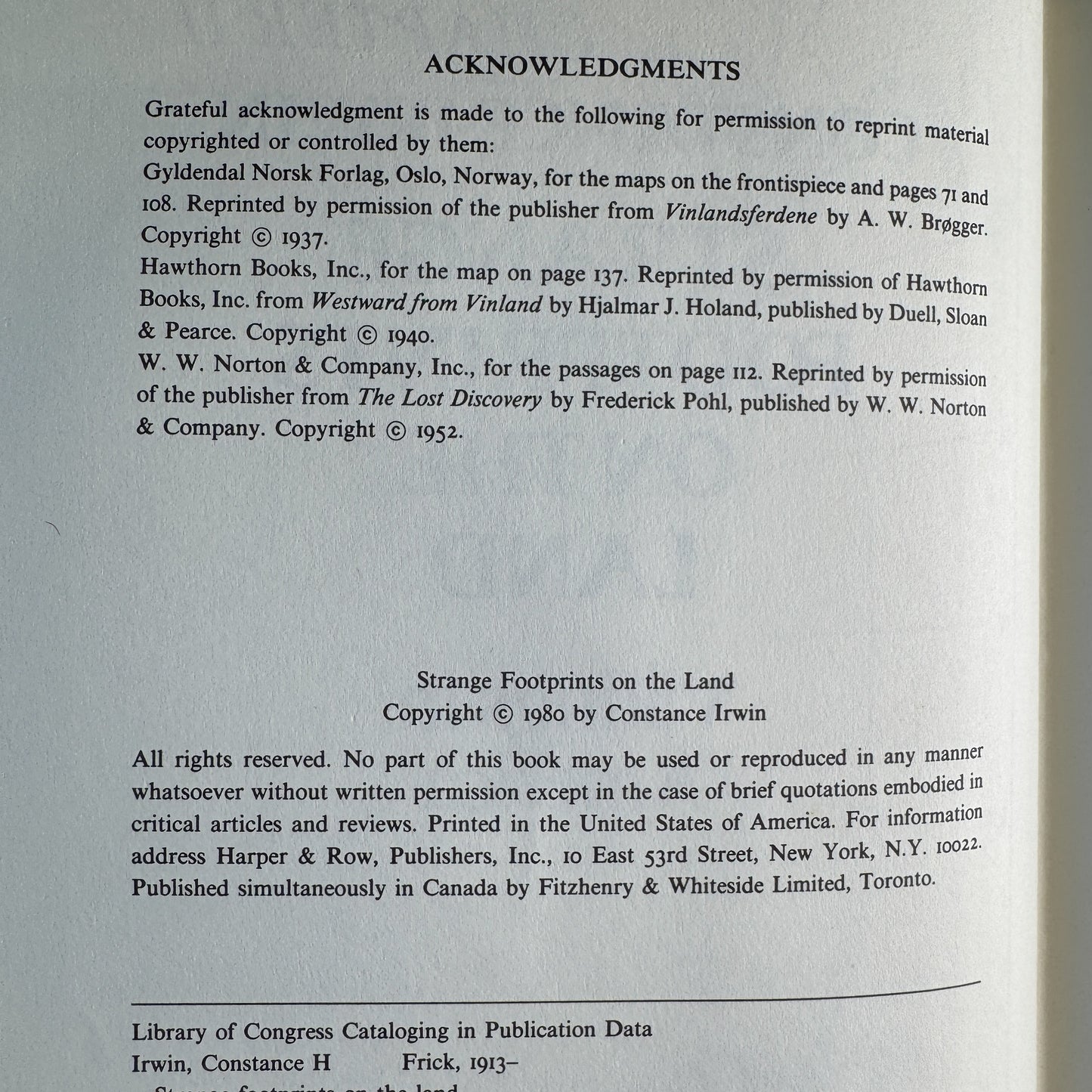 Strange Footprints on the Land: Vikings in America, Constance Irwin, 1980