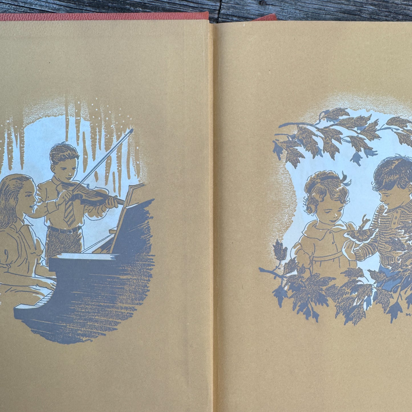 Vintage Set of 2 Orange Childcraft Books, 1947