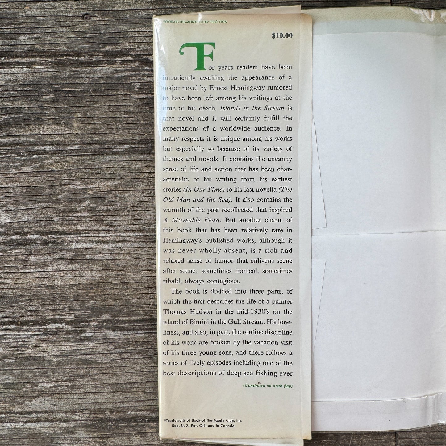 Islands in the Stream, Ernest Hemingway, 1970, Book Club Edition