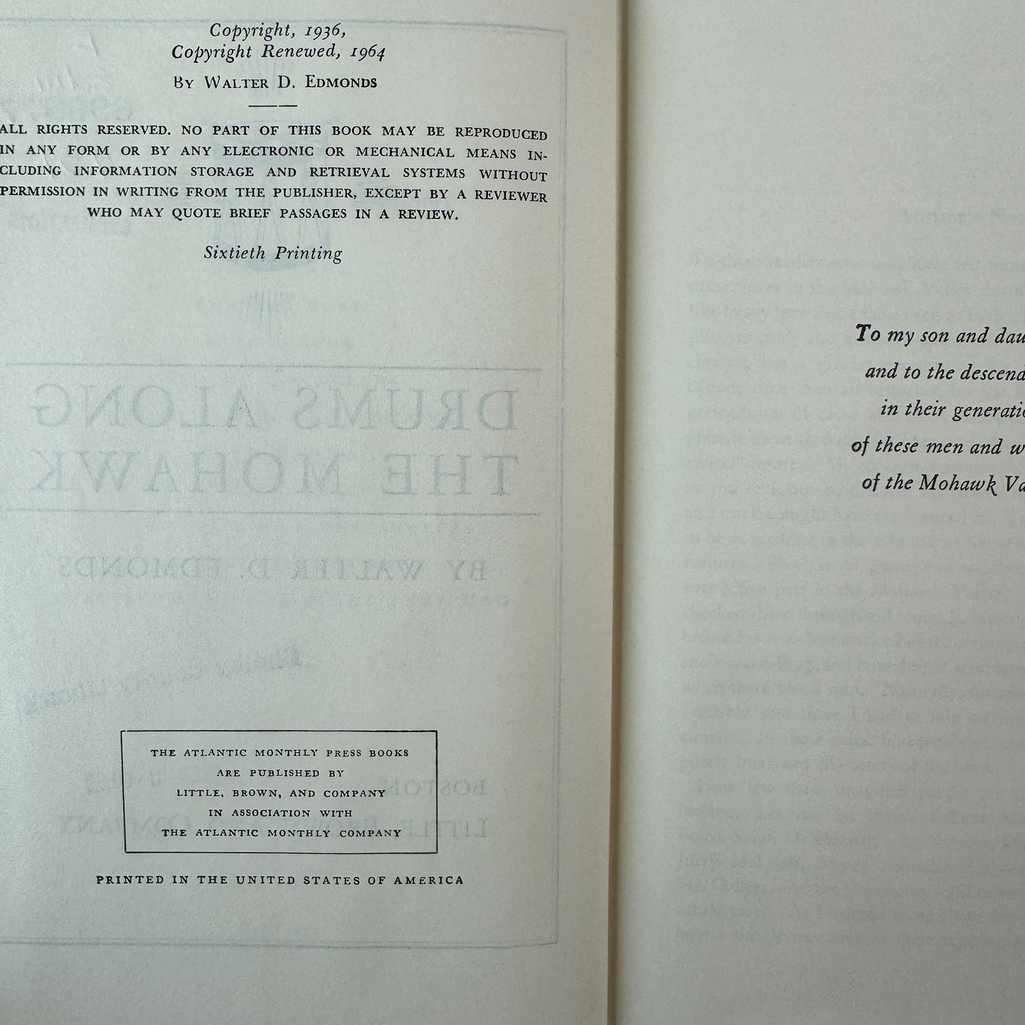 Drums Along the Mohawk, Walter D. Edmonds, 1936 (Sixtieth Printing)