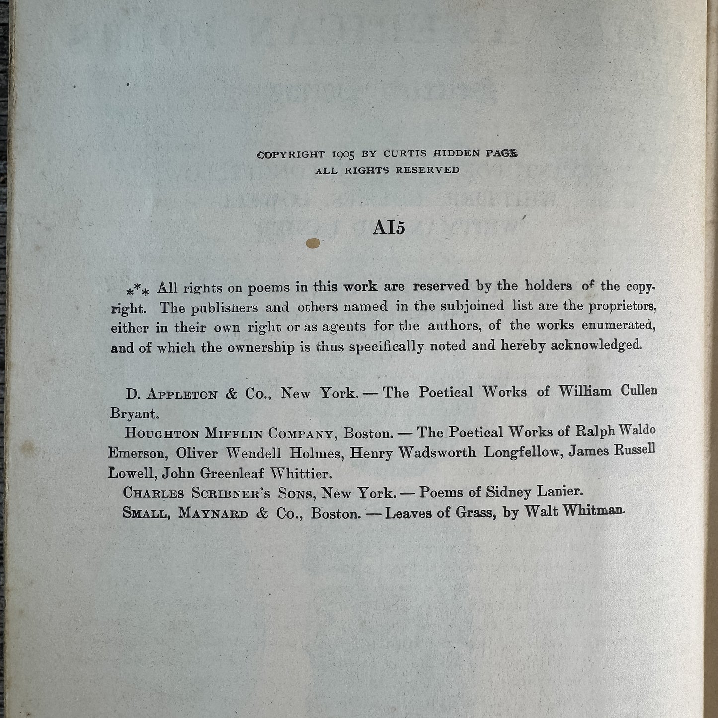 The Chief American Poets, edited by Curtis Hidden Page, 1905