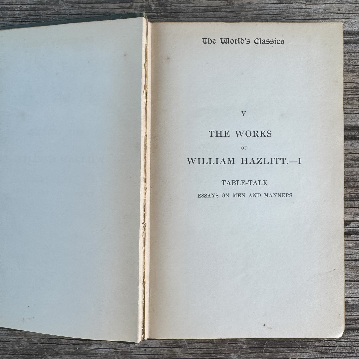 Table Talk, William Hazlitt, The World's Classics Edition