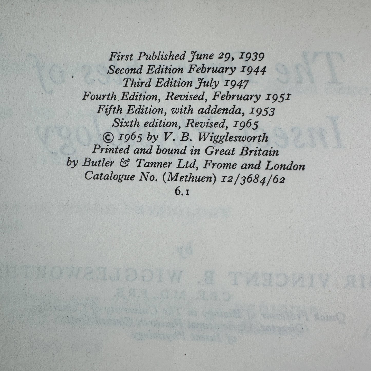 The Principles of Insect Physiology, V.B. Wigglesworth, 6th Ed, 1965