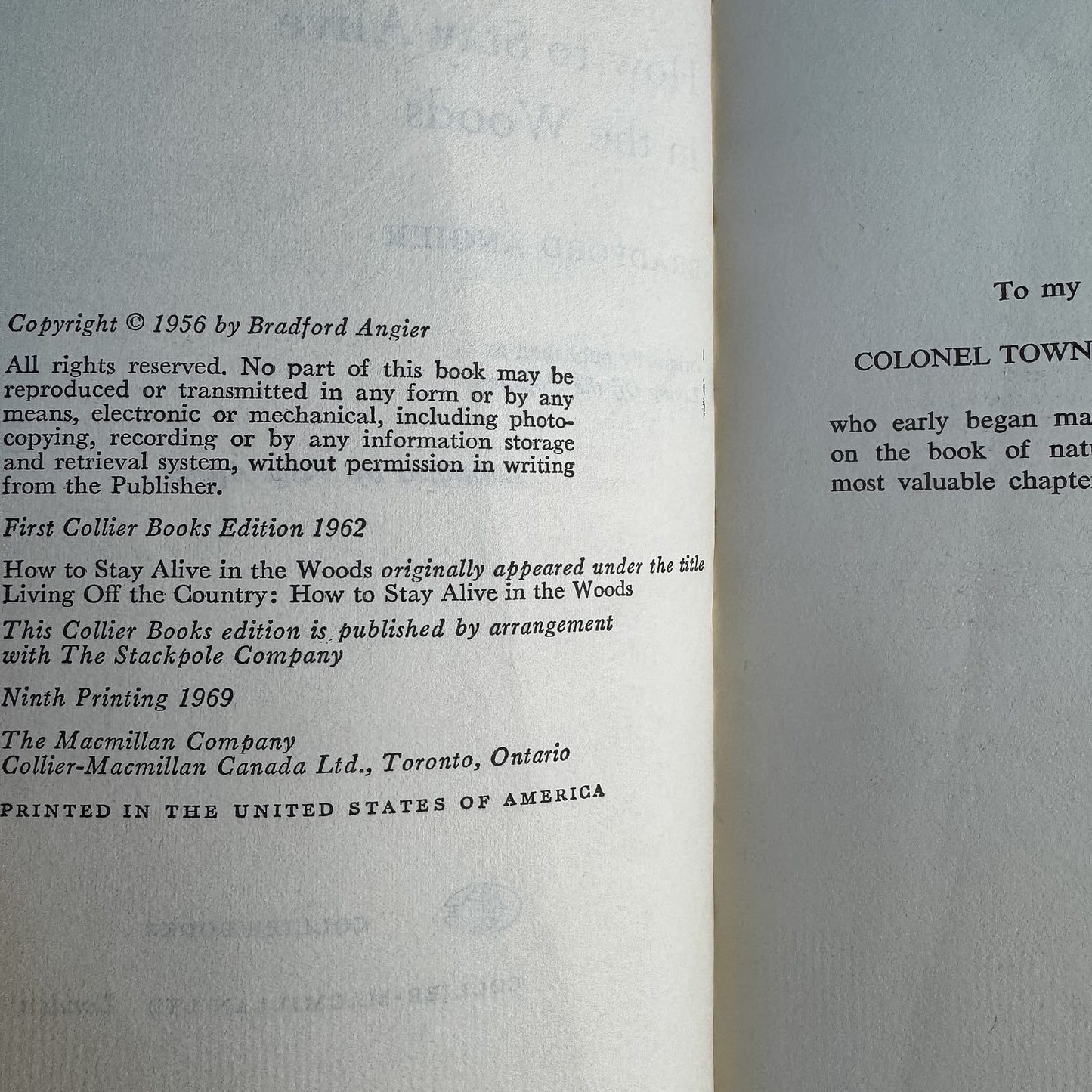 How to Stay Alive in the Woods, Bradford Angier, 1969 Printing