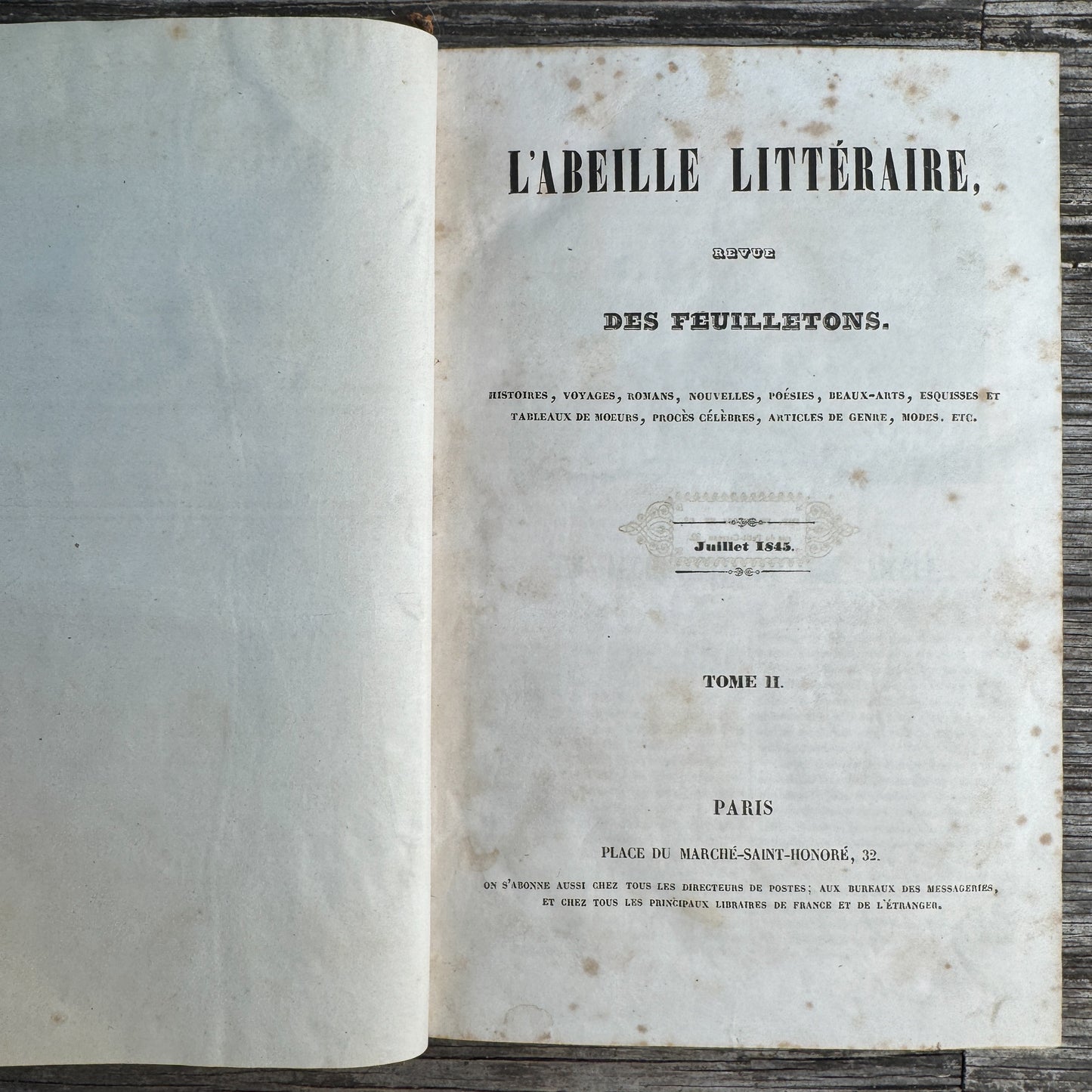 L'Abeille Littéraire, Revue des Feuilletons, Tome II, July 1845, French