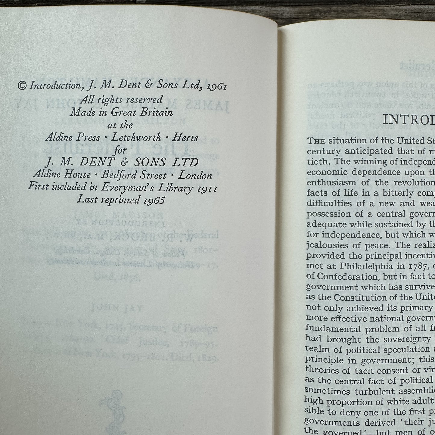 The Federalist by Alexander Hamilton, James Madison, John Jay, Everyman's Library, 1965