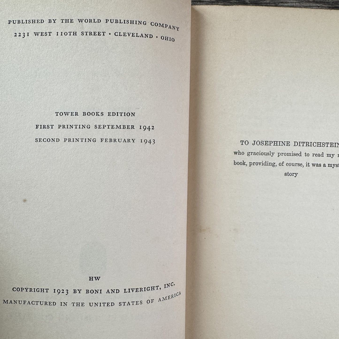 The Florentine Dagger: A Novel for Amateur Detectives, Ben Hecht, Tower Books, 1943