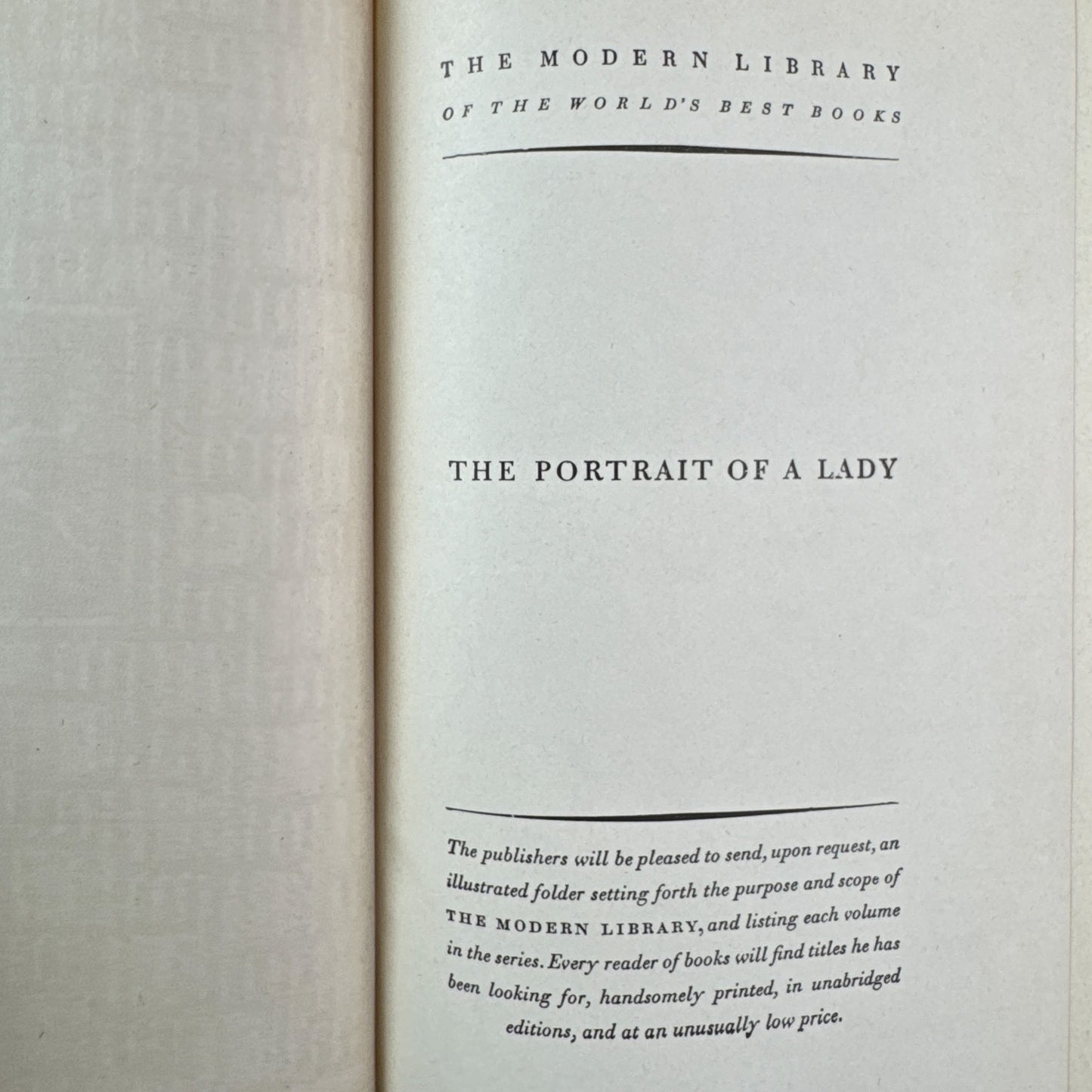 The Portrait of a Lady, Henry James, Modern Library Edition, 1951