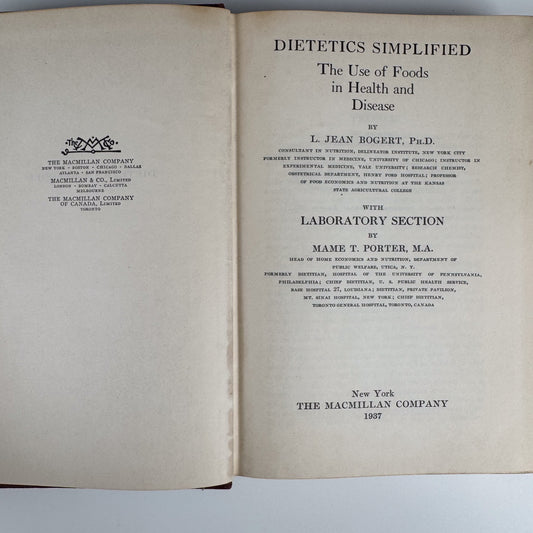 Dietetics Simplified, The Use of Foods in Health and Disease, 1937 Textbook With Illustrations
