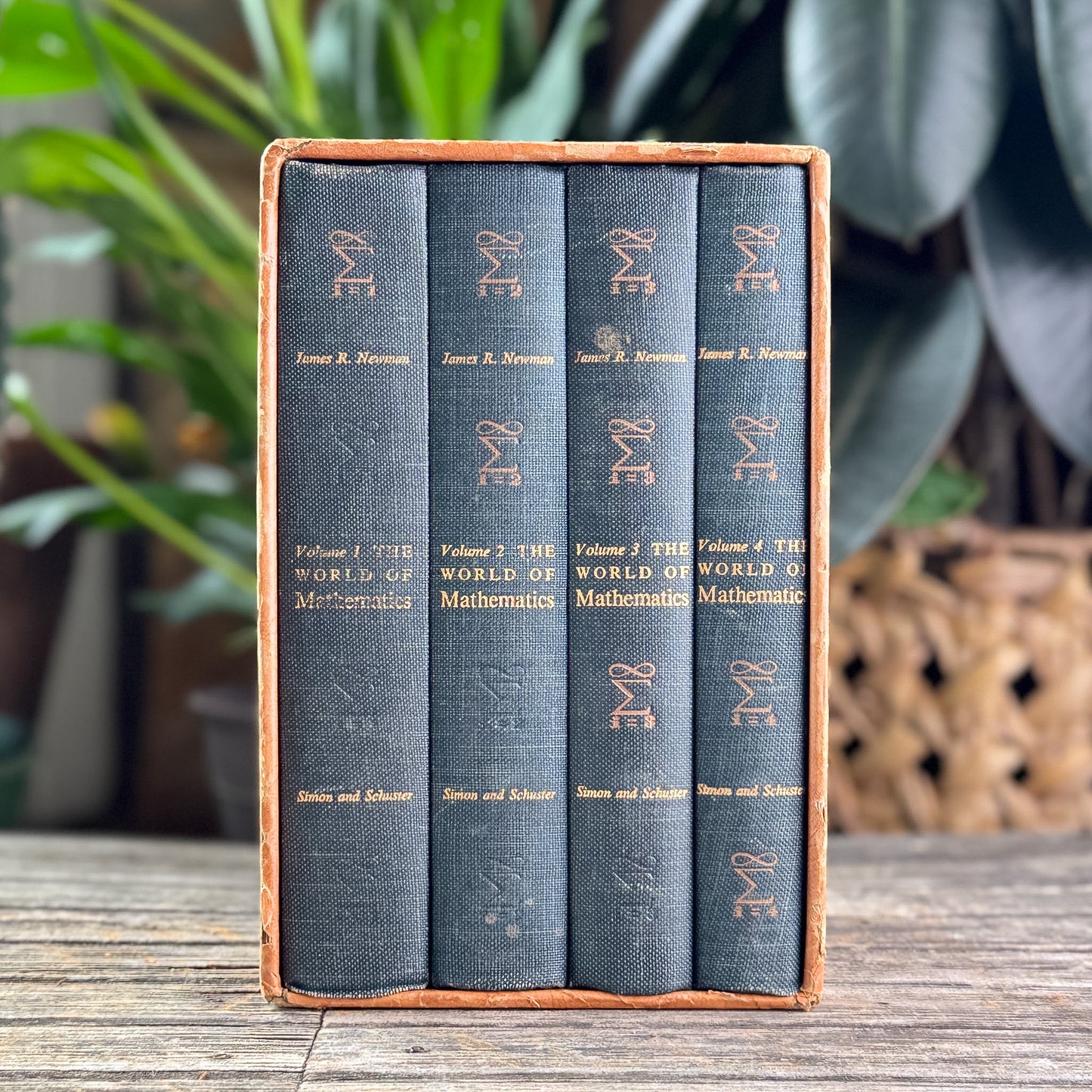 The World of Mathematics Boxed Set 1956, Blue Mid Century Slipcased Book Set