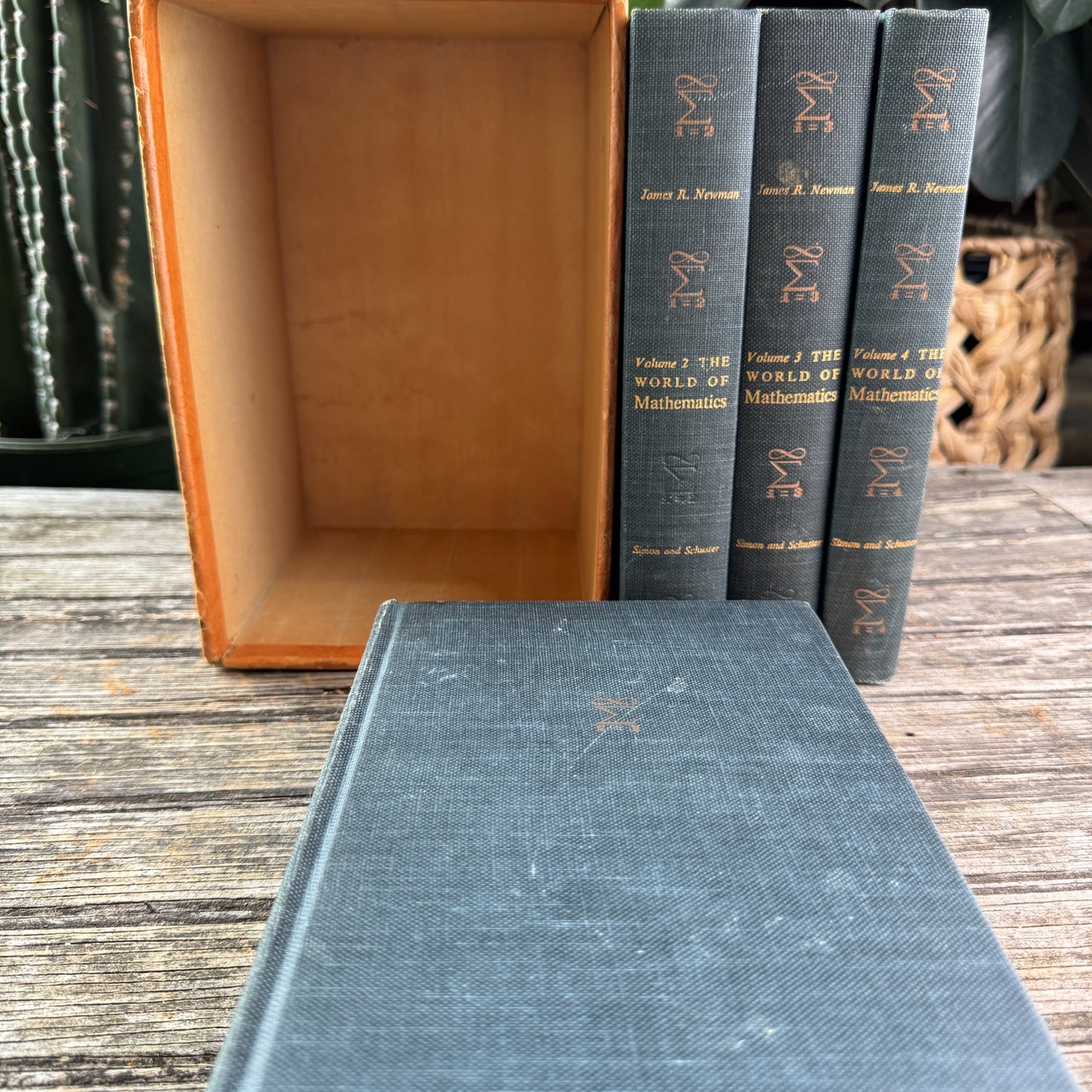 The World of Mathematics Boxed Set 1956, Blue Mid Century Slipcased Book Set