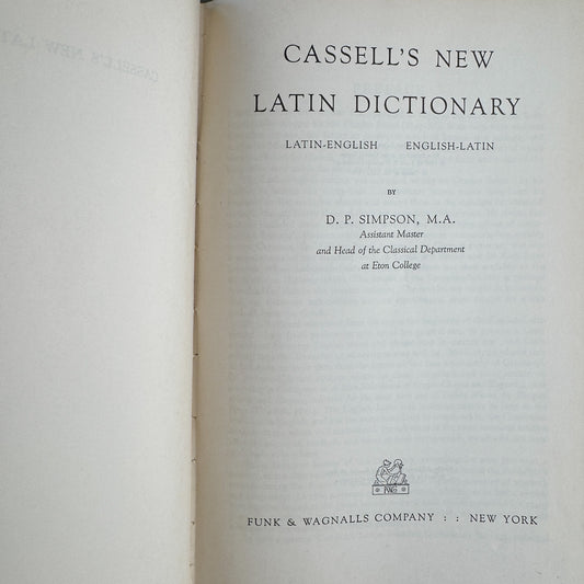 Cassell's New Latin Dictionary: Latin-English English-Latin, 1960