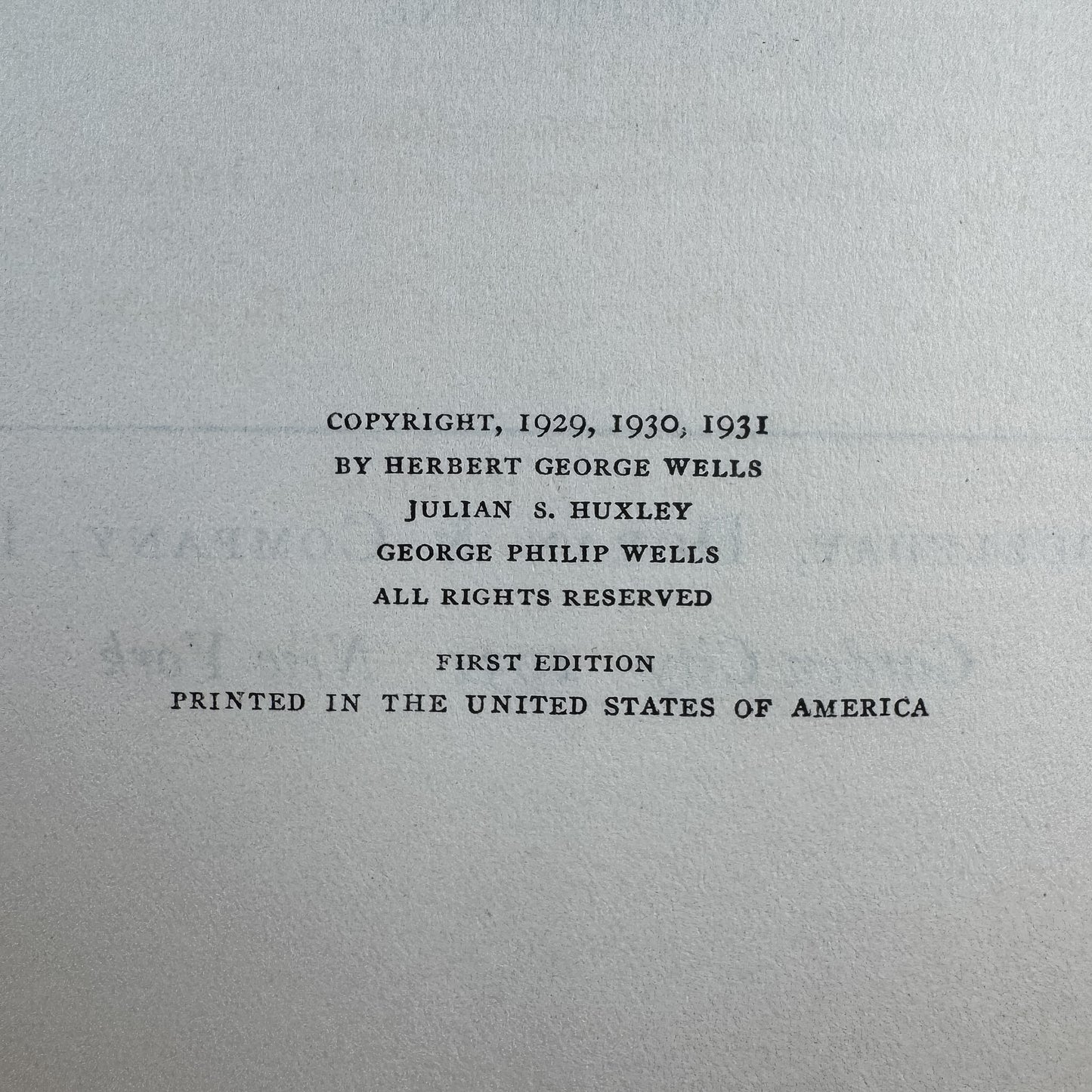 The Science of Life, Volume One, First Edition with Dust Jacket, 1931