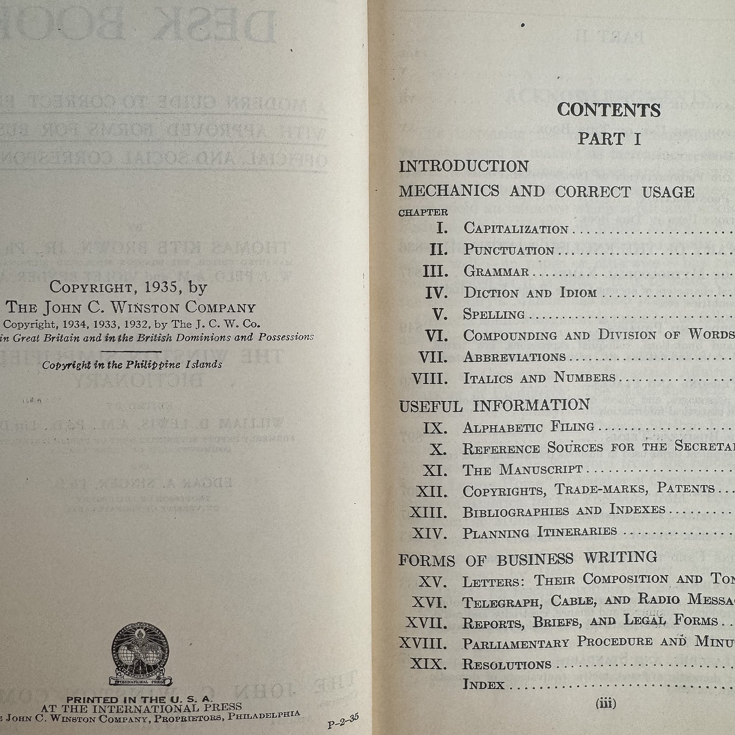 The Secretary's Desk Book, 1935 Reference Book