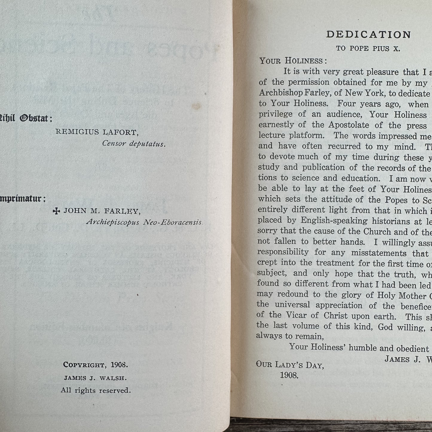 The Popes and Science, James J. Walsh, 1911, Knights of Columbus Edition