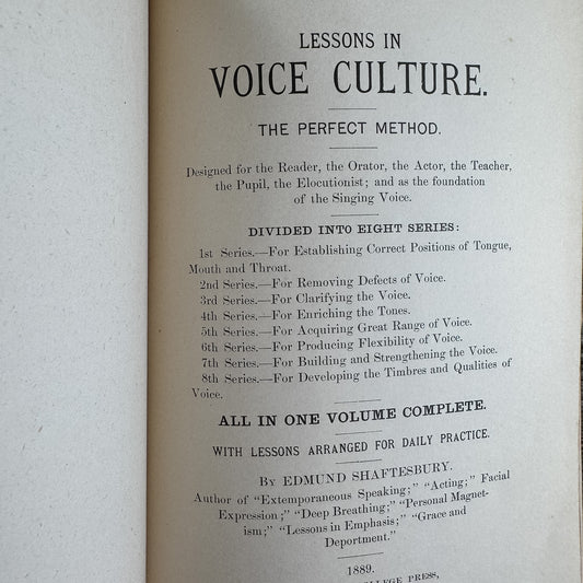 Lessons in Voice Culture: The Perfect Method, Edmund Shaftesbury, 1889