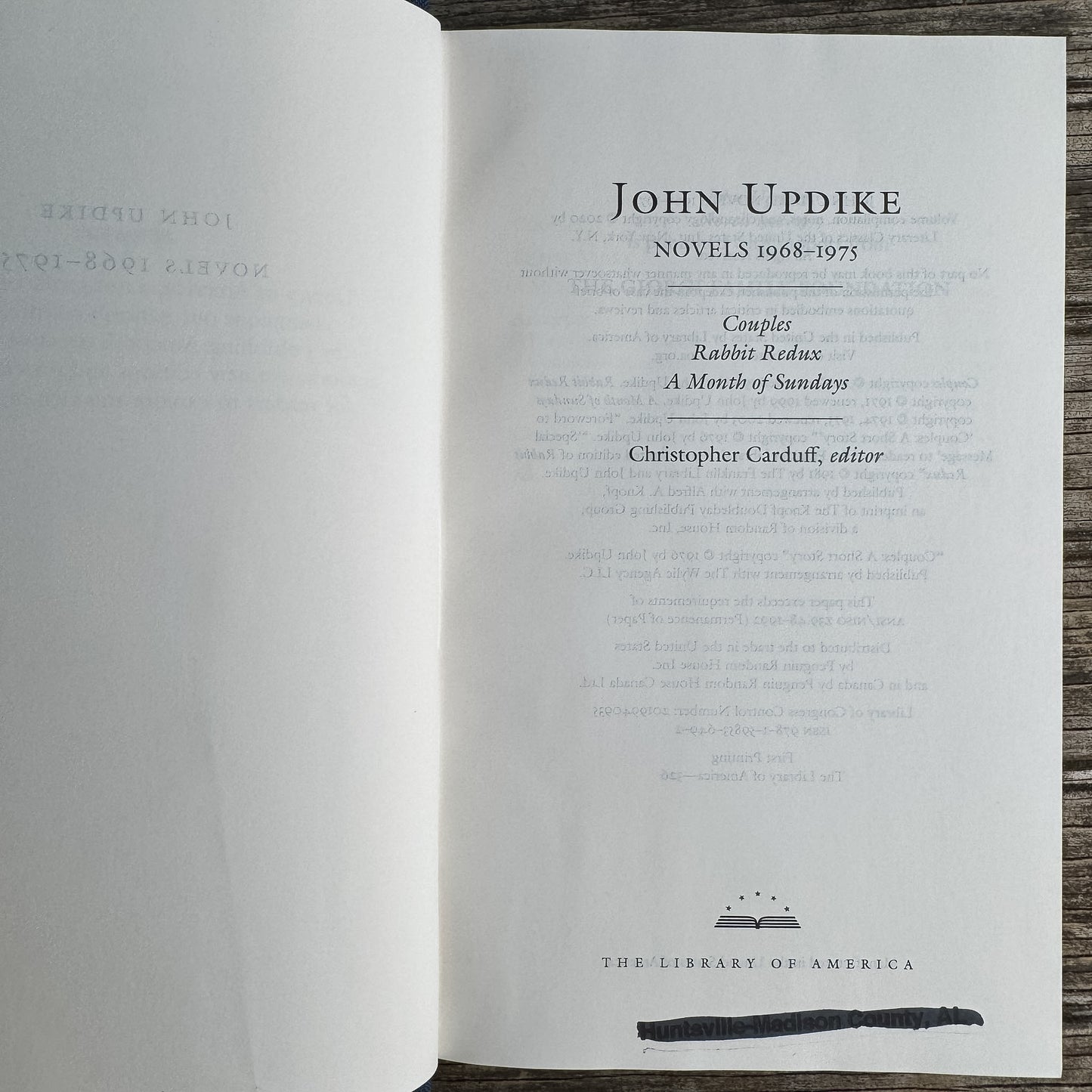John Updike: Novels 1968–1975, Library of America, First Printing 2020