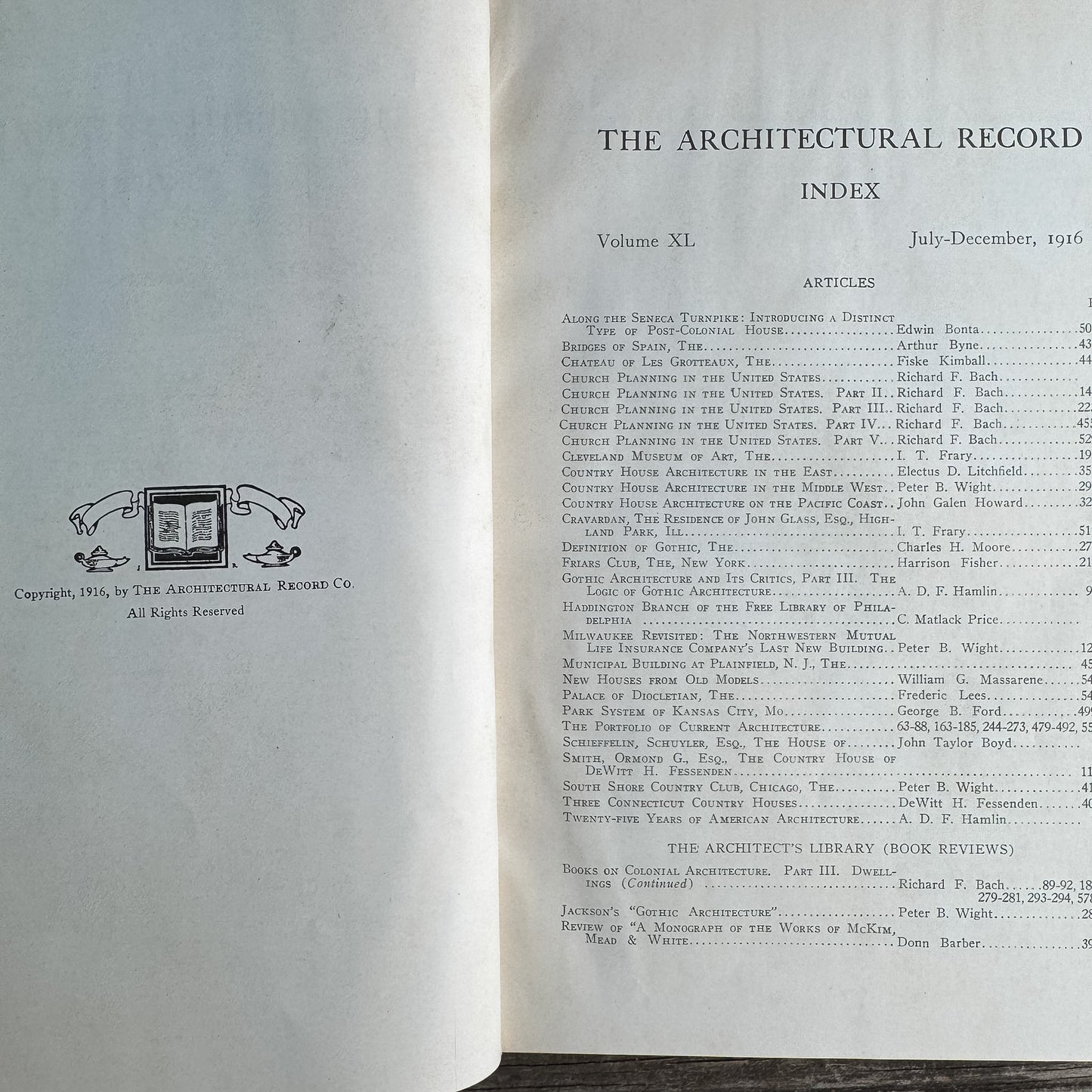 The Architectural Record, July–December 1916, Volume XL
