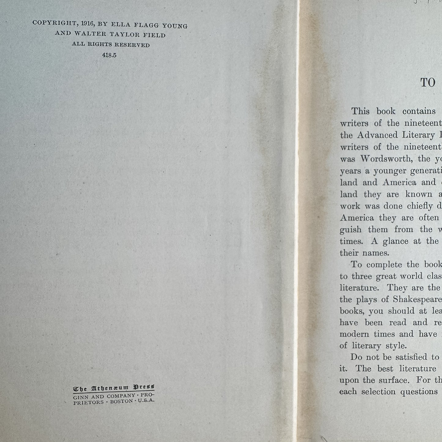The Young and Field Advanced Literary Reader, Part Two, 1916 School Book