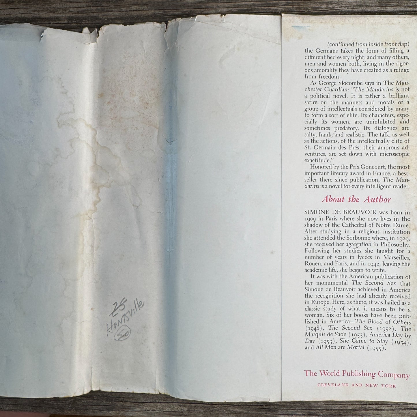 The Mandarins, Simone de Beauvoir, 1956, Fourth Printing