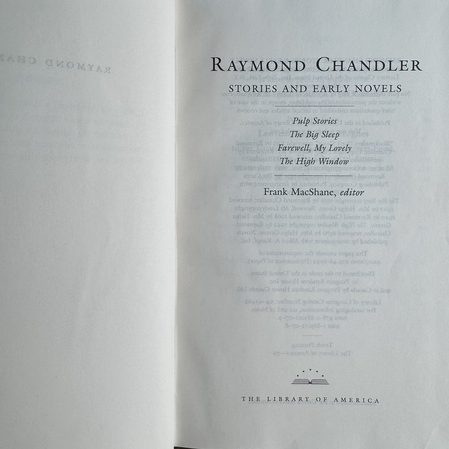 Raymond Chandler: Stories and Early Novels, Library of America, 1995