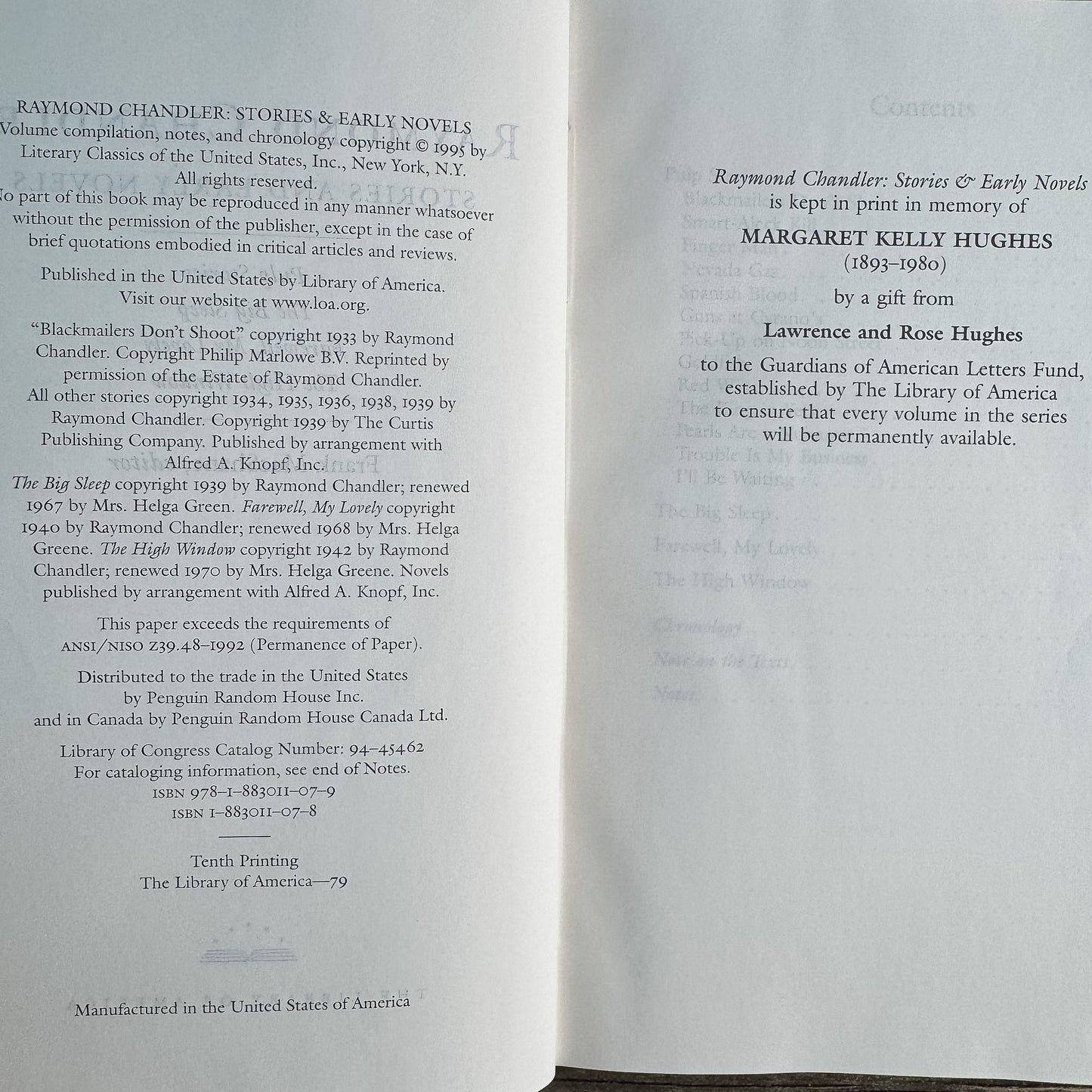 Raymond Chandler: Stories and Early Novels, Library of America, 1995