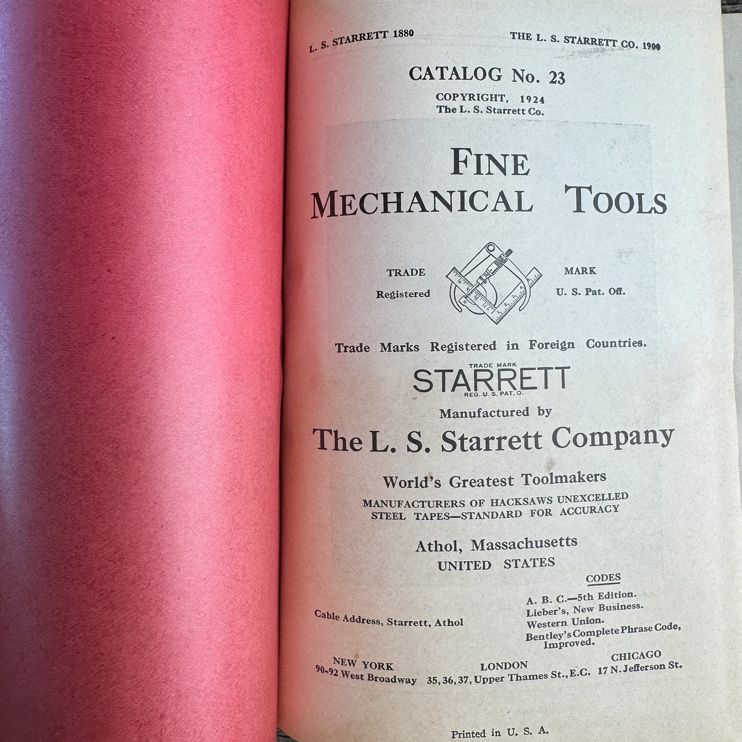 Starrett Tools Catalog Number 23, The L. S. Starrett Company, 1924