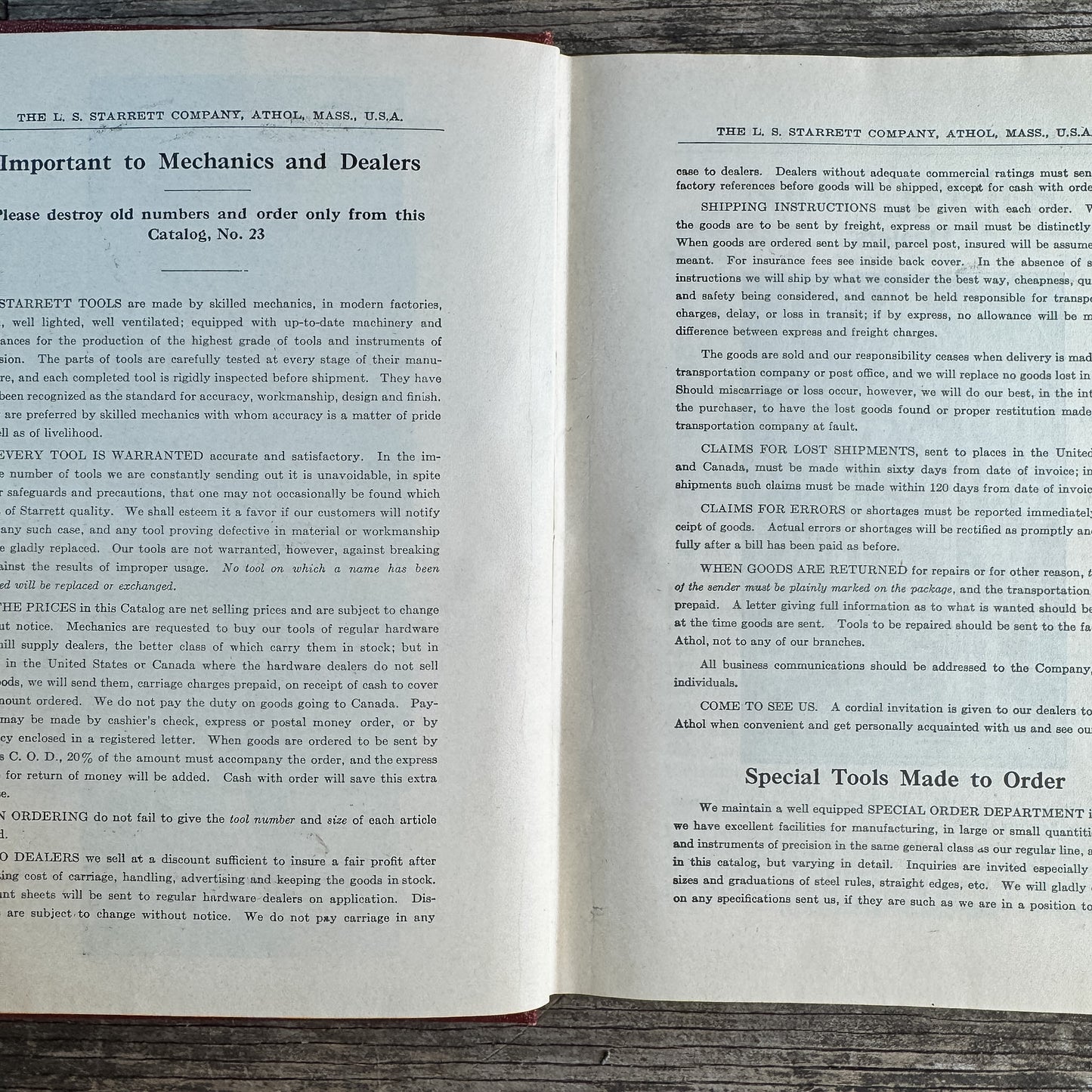Starrett Tools Catalog Number 23, The L. S. Starrett Company, 1924