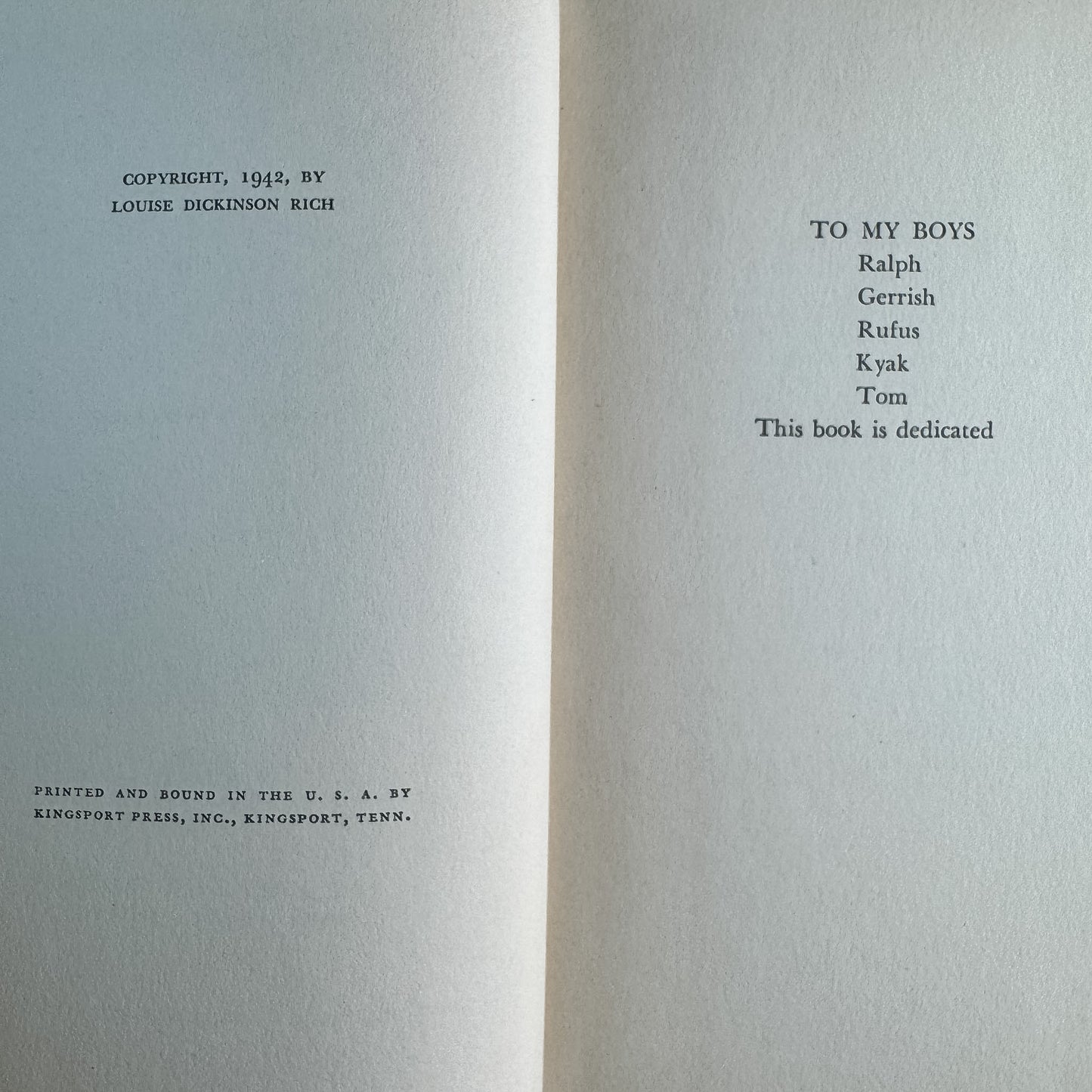 We Took to the Woods, Louise Dickinson Rich, 1942