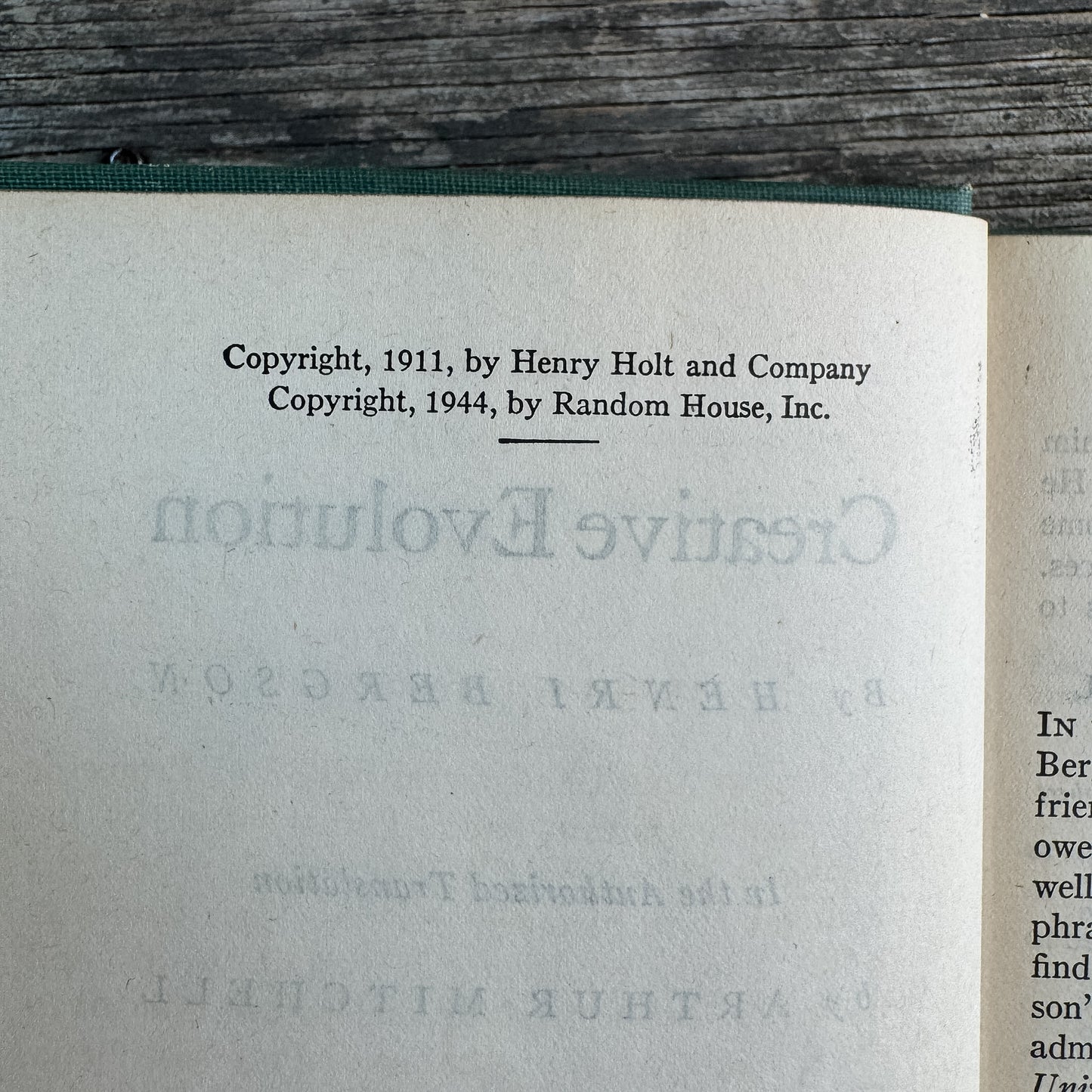 Creative Evolution, Henri Bergson, 1944, Modern Library Edition