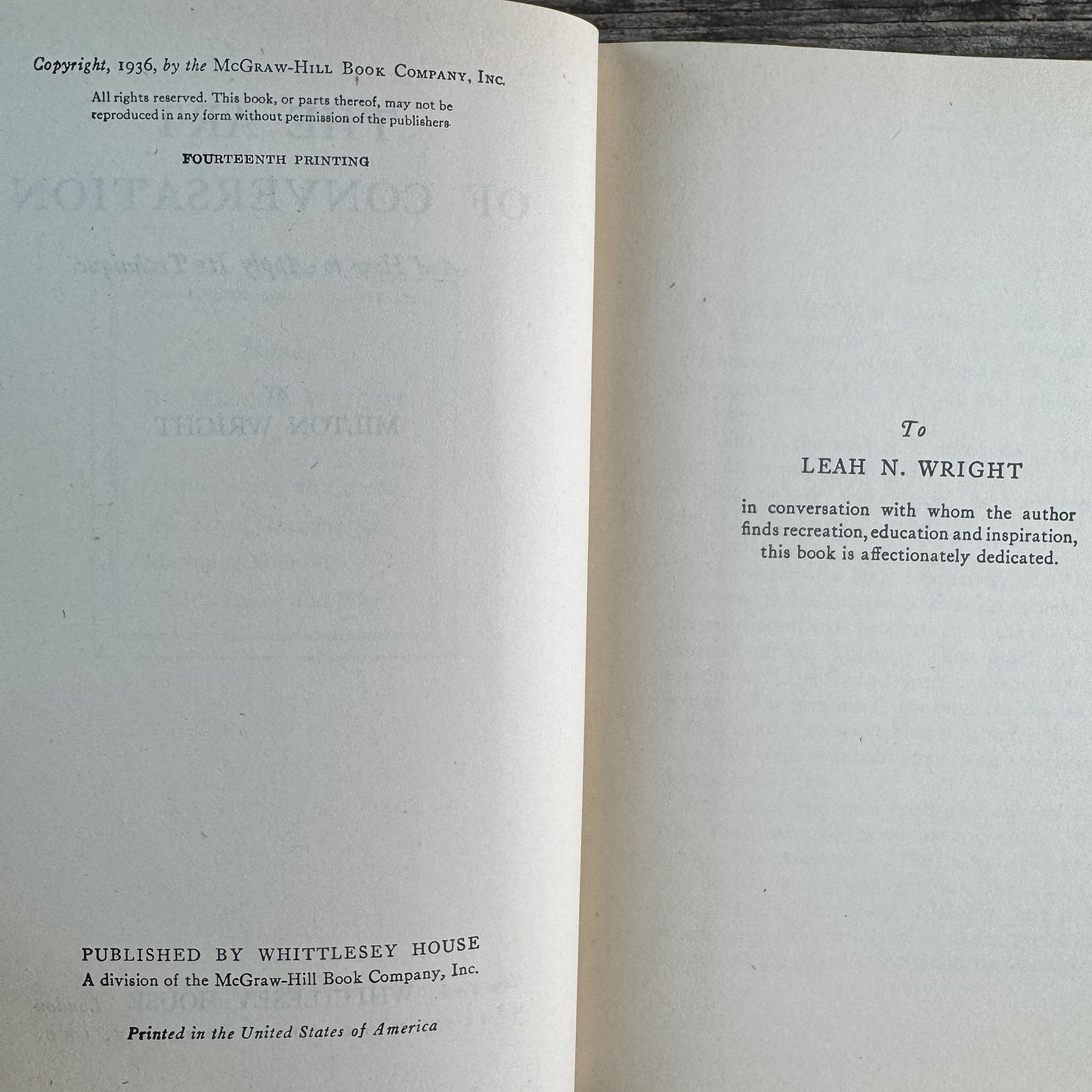 The Art of Conversation, Milton Wright, 1936, Fourteenth Printing