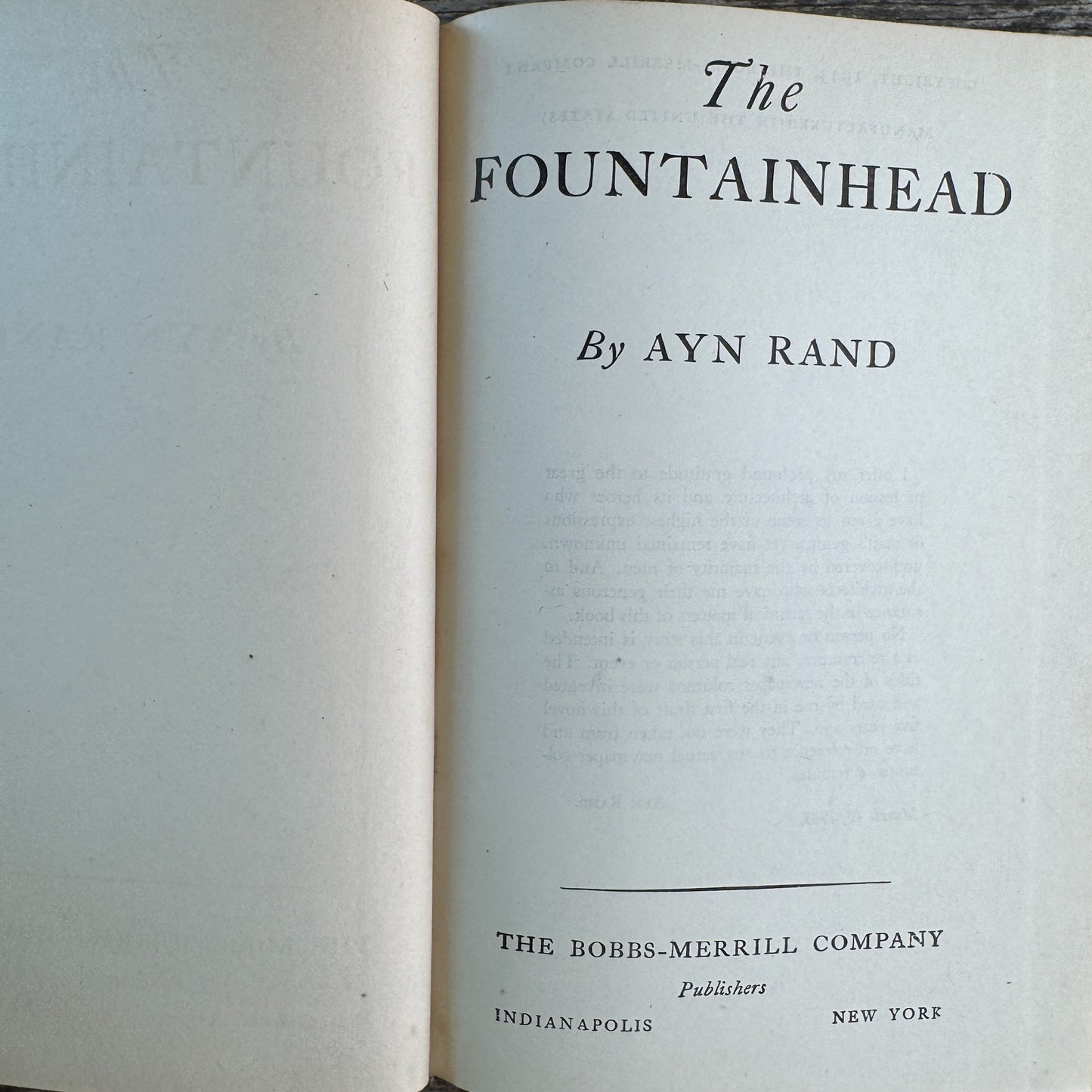 The Fountainhead, Ayn Rand, 1943, The Bobbs-Merrill Company