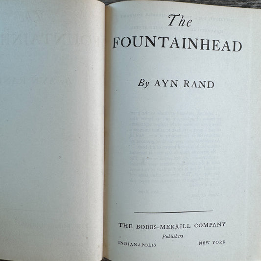 The Fountainhead, Ayn Rand, 1943, The Bobbs-Merrill Company