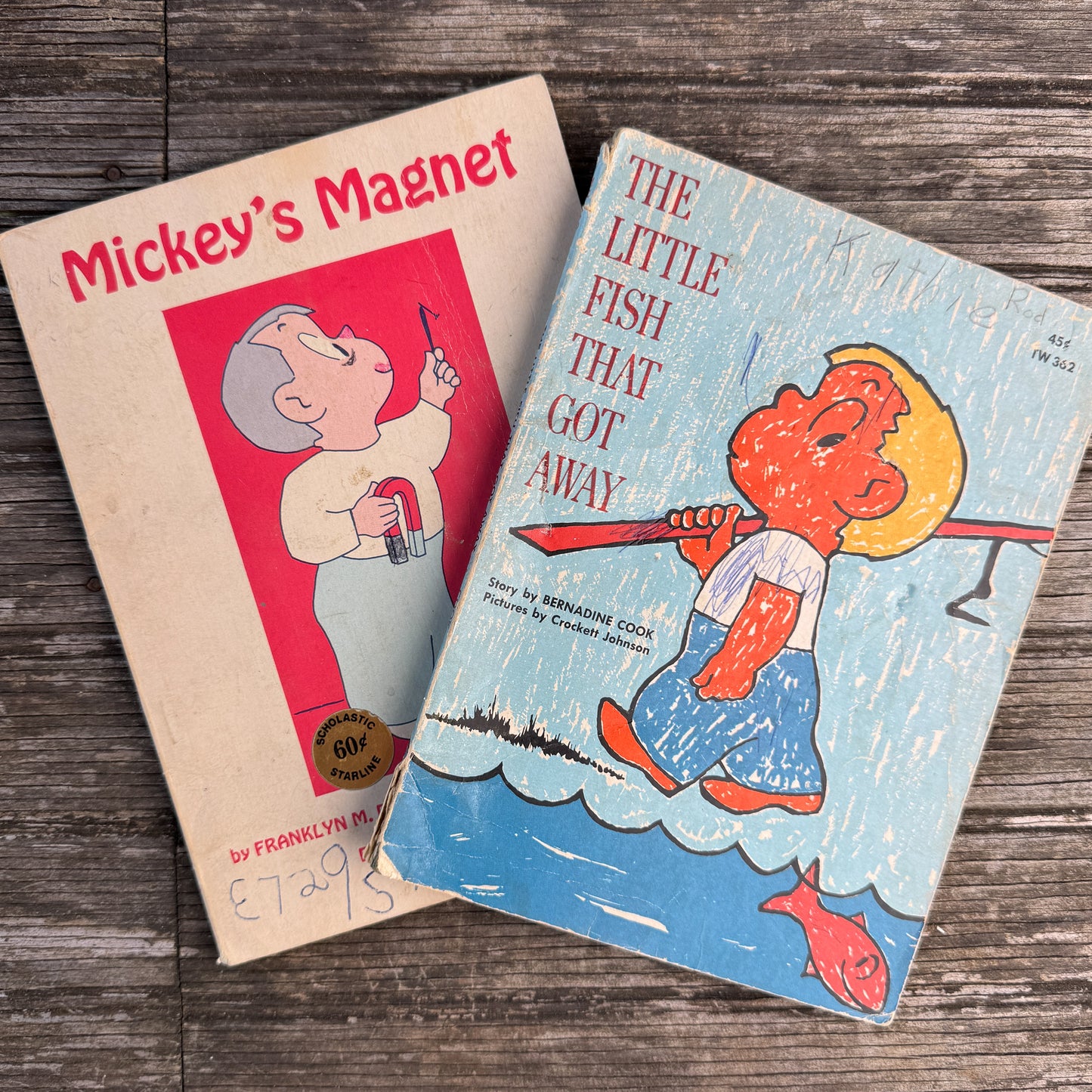 Set of 2 Vintage See-Saw Books by Crockett Johnson: Mickey’s Magnet & The Little Fish That Got Away
