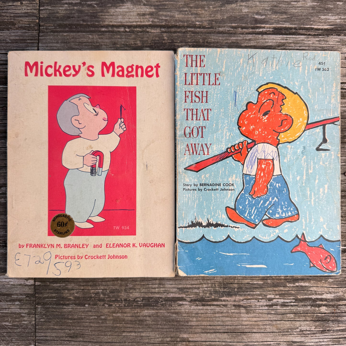 Set of 2 Vintage See-Saw Books by Crockett Johnson: Mickey’s Magnet & The Little Fish That Got Away