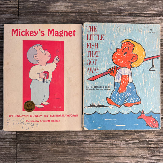 Set of 2 Vintage See-Saw Books by Crockett Johnson: Mickey’s Magnet & The Little Fish That Got Away